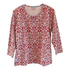 J. McLaughlin Signature Crewneck Floral Print Tee Blue/Red/Yellow Sz XS